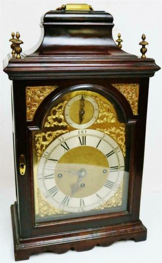 Rare Antique C1770 Mahogany Triple Fusee Musical 8 Bell Bell Top Bracket Clock 2