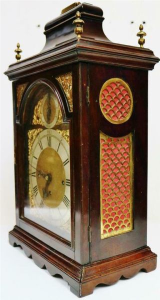Rare Antique C1770 Mahogany Triple Fusee Musical 8 Bell Bell Top Bracket Clock 7
