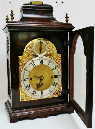 Rare Antique C1770 Mahogany Triple Fusee Musical 8 Bell Bell Top Bracket Clock 8