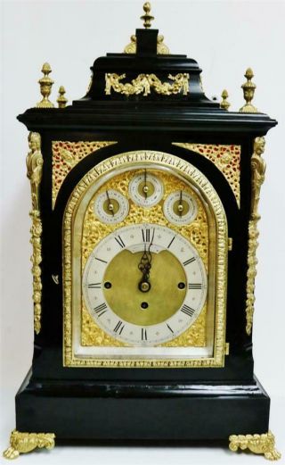 Rare Antique Ebonised & Ormolu Triple Fusee Musical 8 Bell Bracket Clock