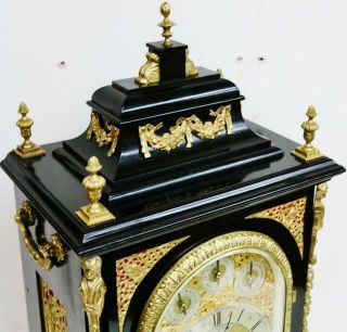 Rare Antique Ebonised & Ormolu Triple Fusee Musical 8 Bell Bracket Clock 3