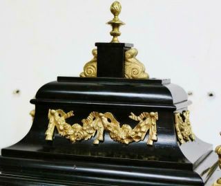 Rare Antique Ebonised & Ormolu Triple Fusee Musical 8 Bell Bracket Clock 6