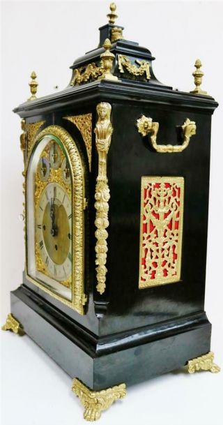 Rare Antique Ebonised & Ormolu Triple Fusee Musical 8 Bell Bracket Clock 7