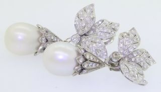 Vintage heavy 18K WG 6.  5CT VS diamond/14.  8mm South Seas pearl day/night earrings 3
