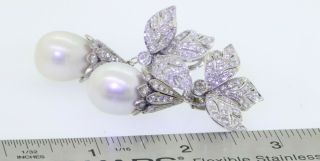 Vintage heavy 18K WG 6.  5CT VS diamond/14.  8mm South Seas pearl day/night earrings 4