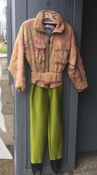 Vintage Nils Skiwear Suit Stirrups Full Body Ski Snow Green Purple Rare Sample 8