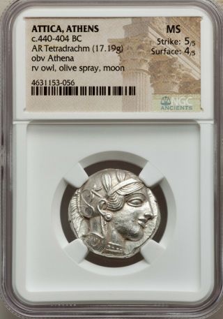 Athens Athena Owl Tetradrachm Ca.  465 - 454 Bc Ancient Greek Attica Ngc Ms 5/5 4/5