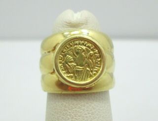 18k Yellow Gold Ancient Coin Ring Petite Size 3 13mm 4 Grams M439
