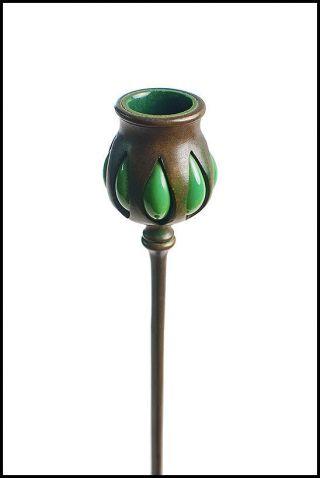 Louis Comfort Tiffany Studios Bronze Antique Candlestick Blown Favrile Glass Art 2