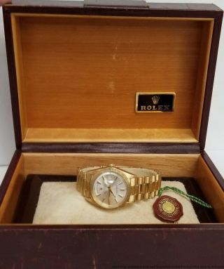 Vintage 1807 Rolex President 1970s 18k Gold Orig Bark Mens Awesome Watch W Box