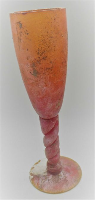Scarce Ancient Roman Iridescent Amber Glass Chalice Circa 200 - 300ad