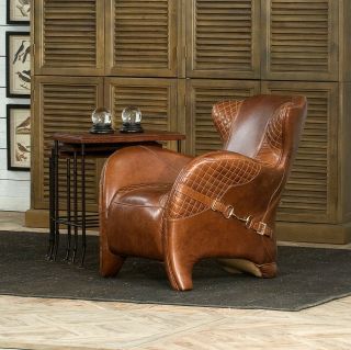 Stunning Equestrian Arm Chair Top Grain Vintage Quilted Leather 31  X 34  H