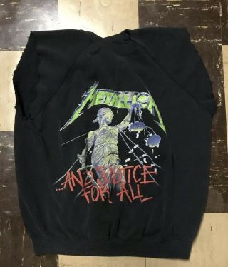 Vtg Metallica And Justice For All Sweatshirt Shirt 1988 - 89 Xl Cut Sleeves Rare