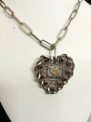 Vtg.  Margaret Sullivan Artisan Sterling Silver Heart Pendant Necklace 43g Signed