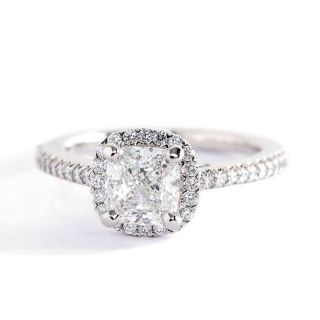 1.  40 Cts Si2 H Cushion Cut Vintage Diamond Halo Engagement Ring 18k - White Gold
