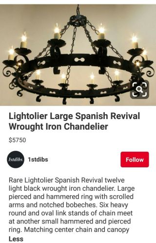 RARE 2 TIER Vintage Spanish Revival Gothic Wrought Iron Chandelier 7