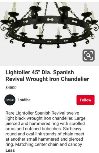 RARE 2 TIER Vintage Spanish Revival Gothic Wrought Iron Chandelier 8