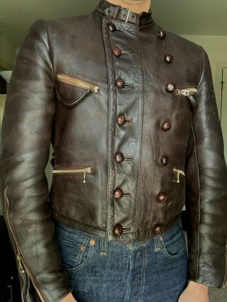 Vtg 1930s German French Leather Cyclist Motorcycle Flight Jacket Luftwaffe