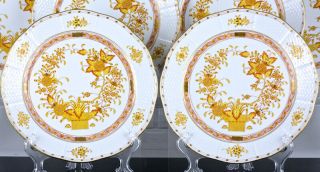 SET OF 12 HEREND HUNGARY YELLOW INDIAN BASKET PATTERN 10 INCH DINNER PLATES N/R 4