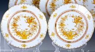 SET OF 12 HEREND HUNGARY YELLOW INDIAN BASKET PATTERN 10 INCH DINNER PLATES N/R 5