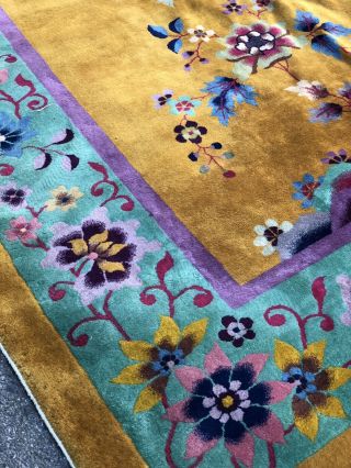 Auth: Antique Art Deco Chinese Rug Golden YELLOW 10x13 Nichols Beauty NR 6