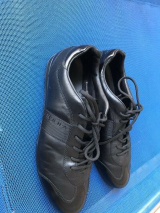 Vintage Prada Mens Black Leather Sneakers Shoes Size 9 9.  5 Excelent,