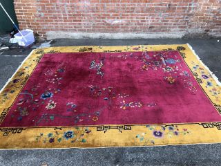 Auth: Antique Art Deco Chinese Rug Nichols HOT Red & Yellow Beauty 9x12 NR 10