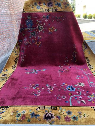 Auth: Antique Art Deco Chinese Rug Nichols Hot Red & Yellow Beauty 9x12 Nr
