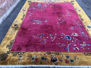 Auth: Antique Art Deco Chinese Rug Nichols HOT Red & Yellow Beauty 9x12 NR 2