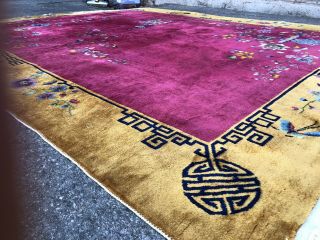 Auth: Antique Art Deco Chinese Rug Nichols HOT Red & Yellow Beauty 9x12 NR 9