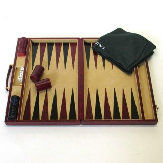Vintage T.  Anthony Ltd Fine Burgundy Leather Tournament Size Backgammon Set