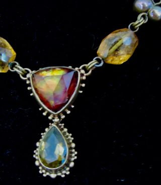 Vintage Signed Stephen Dweck Baroque Pearl Y - Neck Gemstone Necklace 5