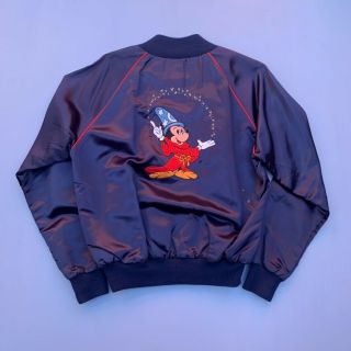 Vtg 70s 80s Mickey Mouse Fantasia Satin Bomber Jacket L