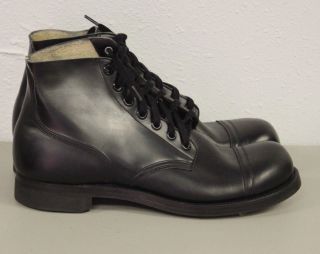 Mens Vintage Black Leather Combat Military Boots Sz 12 N