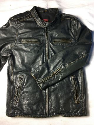 Levi’s Black Leather Motorcycle Jacket Distressed Sz Medium Men Vintage
