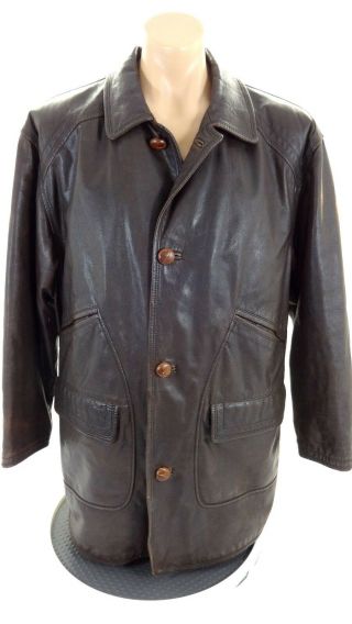 Vintage Hugo Boss Mens Brown Leather Insulated Coat Size 46
