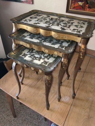 Vintage Italian Florentine Hollywood Regency 3 Gilt Resin Nesting Tables