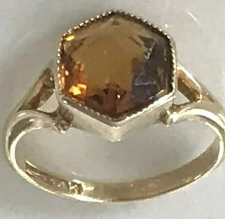 Vtg Antique Art Deco 14k Gold Citrine Gemstone Filigree Hexagonal Ring Sz 4.  25