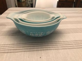 Set 4 Vintage Pyrex Turquoise Amish Butterprint Cinderella Mixing Nesting Bowls