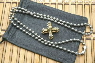 Steel Flame Royal Bronze " Ancient Warrior ",  Double Cross W/beadchain Necklace