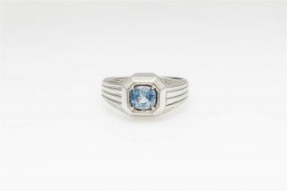 Antique $7000 1.  42ct Certified No Heat Blue Sapphire 18k White Gold Mens Ring