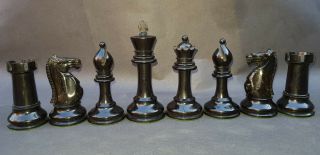 HUGE CLUB SIZE CHESS SET ANTIQUE F H AYRES C 1900 4.  52 INCH KNIGS CROWN STAMPED 3