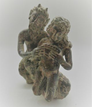Very Rare Ancient Roman Bronze Statue Erotic Scene Of Satyr And Nymph