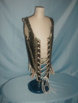Antique Dress Corset Rare 1740 To 1760 Black Velvet Silver Lace Trim 18th Ct.