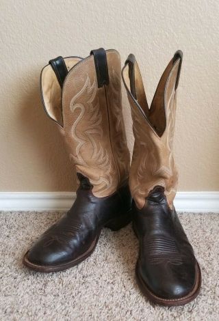 Vintage Distressed Nocona Two Toned Beige Brown Country Cowboy Boots 11.  5 D