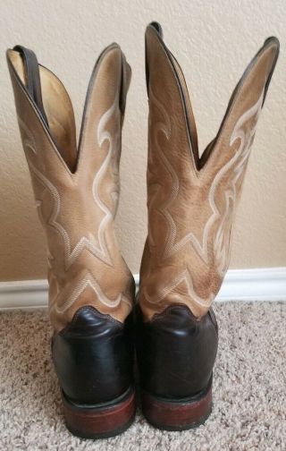 Vintage DISTRESSED NOCONA TWO TONED BEIGE BROWN COUNTRY COWBOY BOOTS 11.  5 D 3