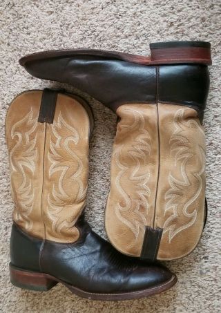 Vintage DISTRESSED NOCONA TWO TONED BEIGE BROWN COUNTRY COWBOY BOOTS 11.  5 D 6
