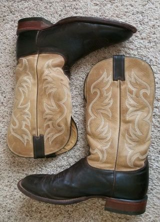 Vintage DISTRESSED NOCONA TWO TONED BEIGE BROWN COUNTRY COWBOY BOOTS 11.  5 D 7