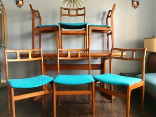 Mid Century Modern Danish Teak Dining Set,  X6 D - Scan Chairs And Am Denmark Table