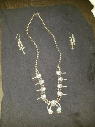 Vintage Old Pawn Native American Navajo Squash Blossom Necklace And Earrings